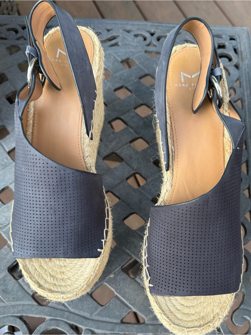 Marc Fisher Navy Espadrille Platform Sandals - 9 1/2 M